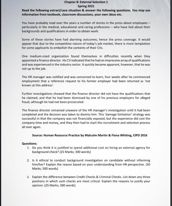 Chapter 8: External Selection 1 Spring 2021 Read