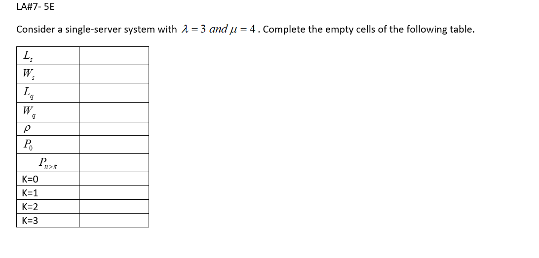 LA#7-5E Consider a single-server system with a =