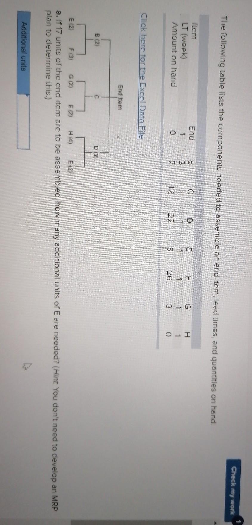 Check my work The following table lists the