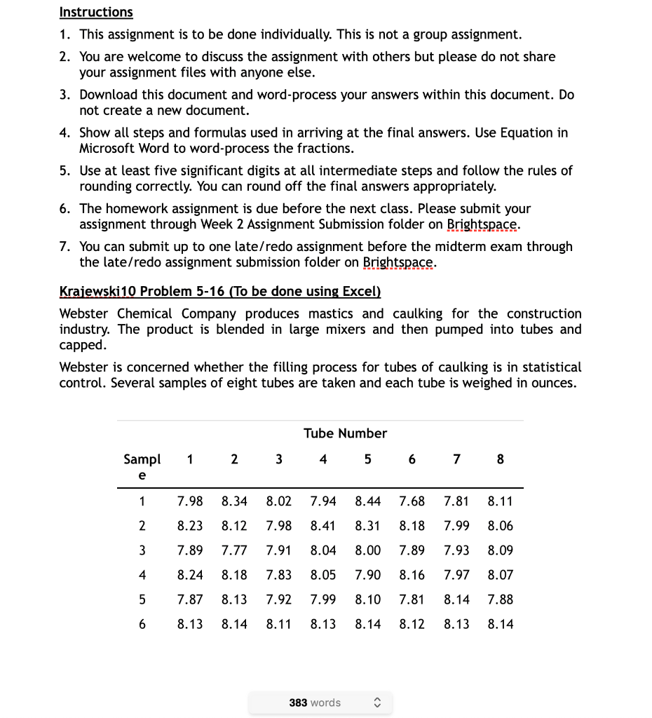 Instructions 1. This assignment is to be done