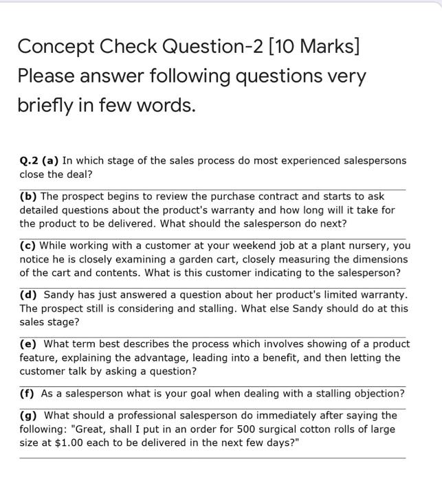 Concept Check Question-2 [10 Marks] Please answer