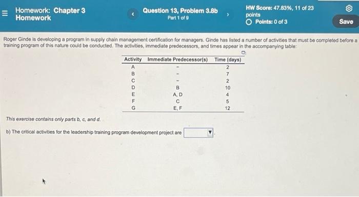 Homework: Chapter 3 Homework Question 13, Problem