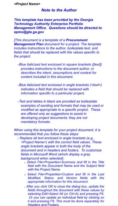Describe a Procurement Plan (1 page) based off of