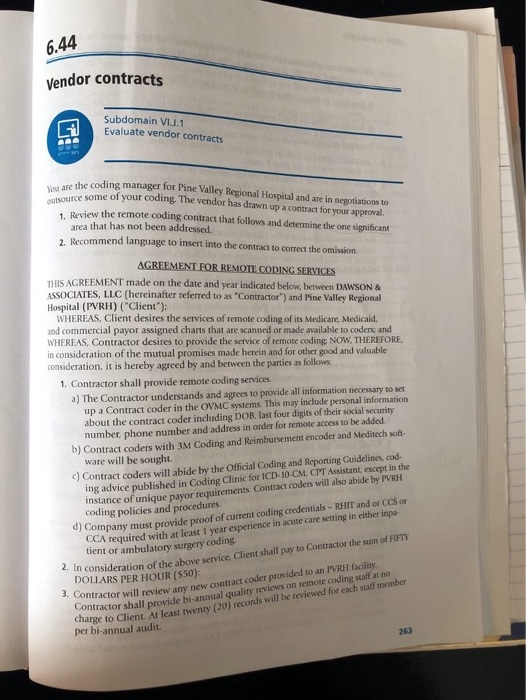 6.44 Vendor contracts Subdomain VI.J.1 Evaluate