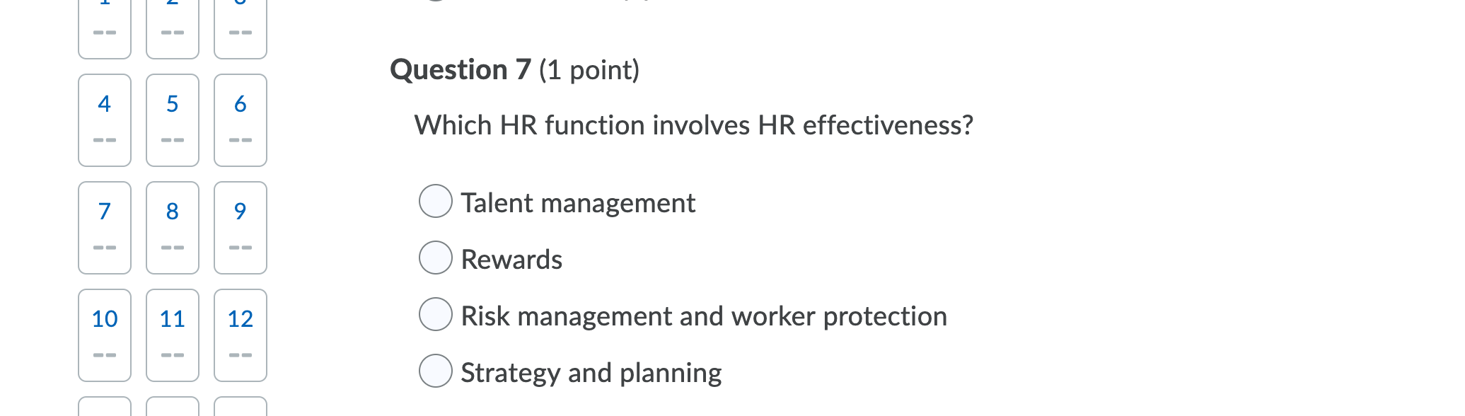 i Question 7 (1 point) 4. 5 6 Which HR function
