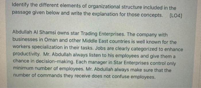 Identify the different elements of organizational