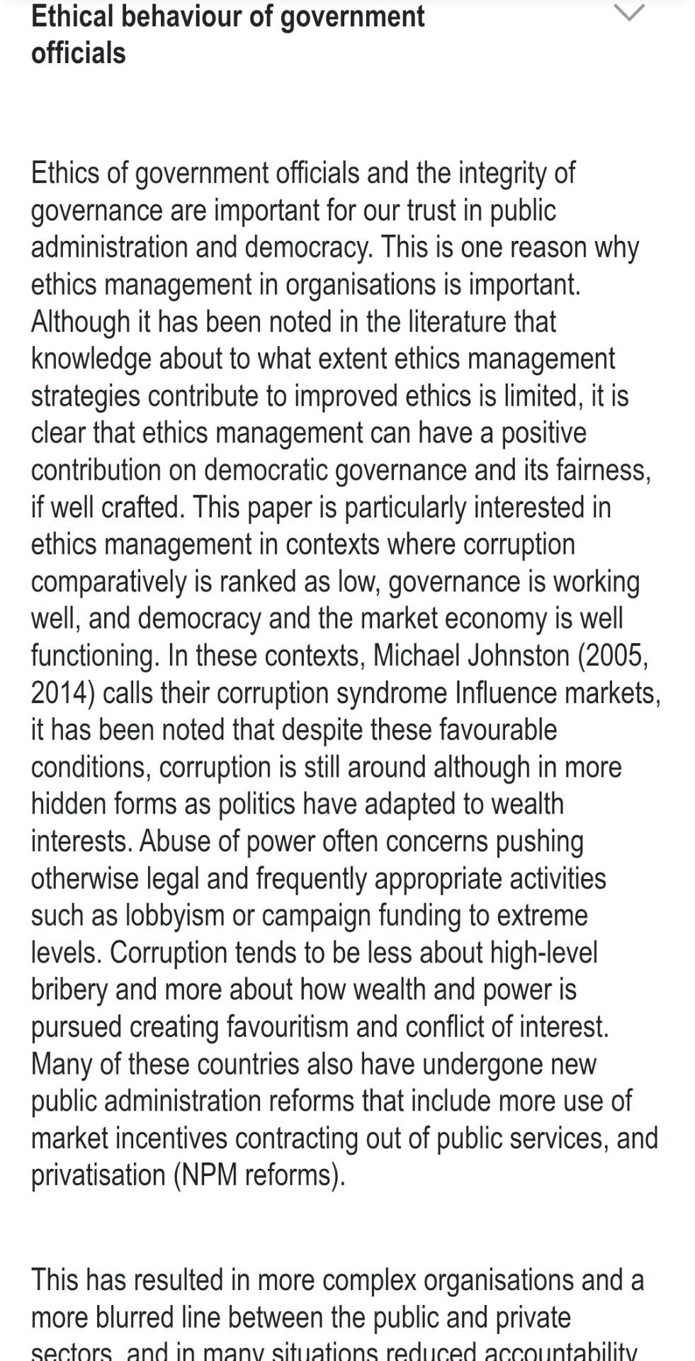 Ethical behaviour of government officials Ethics