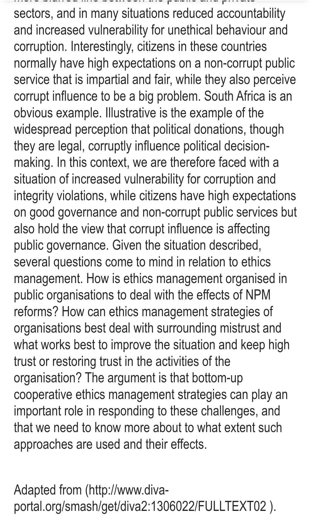 Ethical behaviour of government officials Ethics