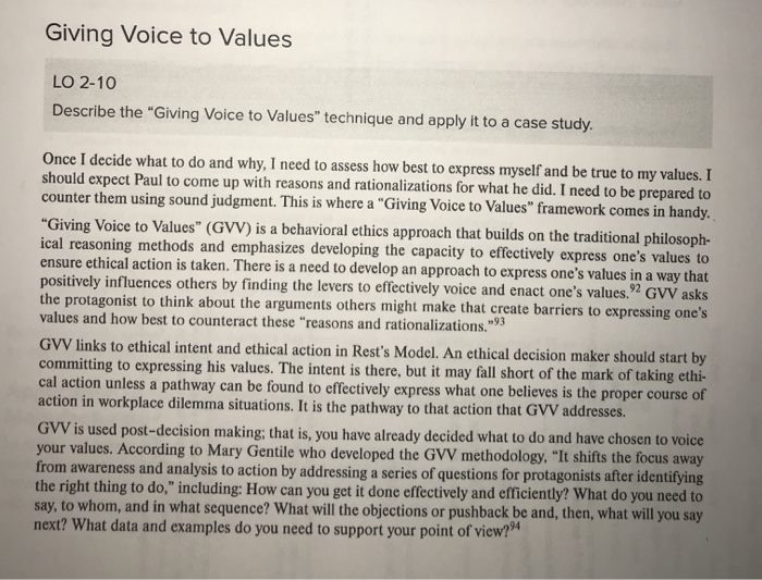 summarize the GVV model Giving Voice to Values LO
