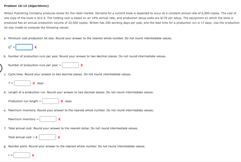 Problem 10-13 (Algorithmic) Wilson Publishing
