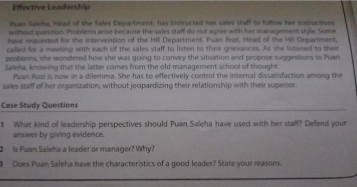 Effective Leadership Puan Saleha, Head of the