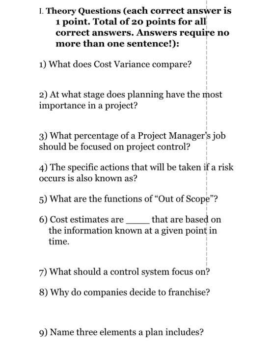 1. Theory Questions (each correct answer is 1
