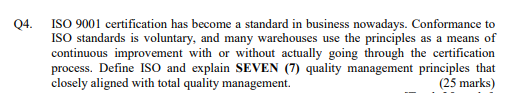 SUBJECT NAME: WAREHOUSE MANAGEMENT Q4. ISO 9001