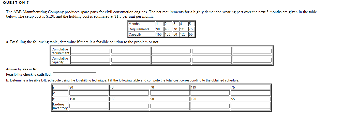 QUESTION 7 The ABB Manufacturing Company produces