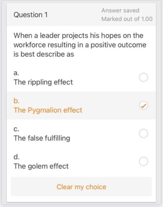 Question 1 Answer saved Marked out of 1.00 When a