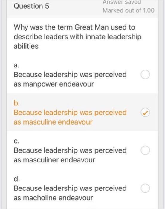 Question 1 Answer saved Marked out of 1.00 When a