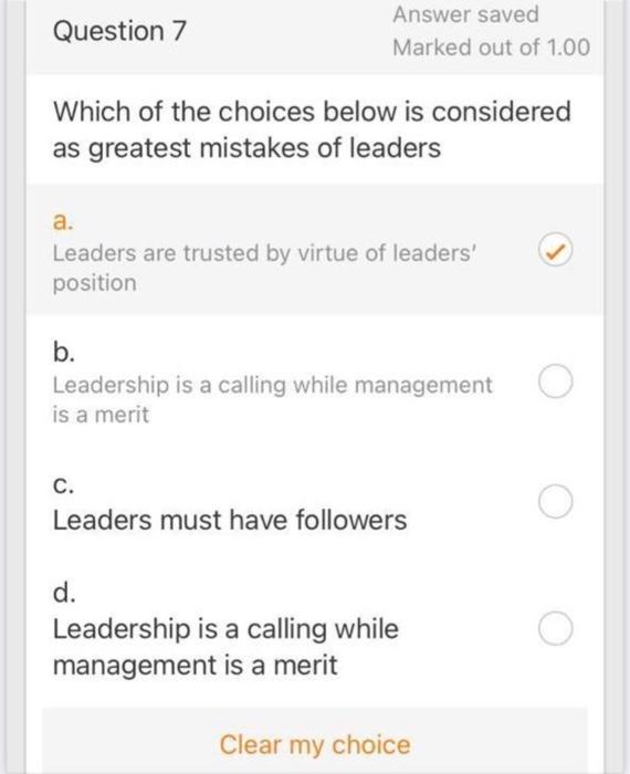 Question 1 Answer saved Marked out of 1.00 When a