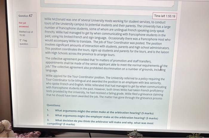 Question 47 Not yet answered Marked out of 15.00