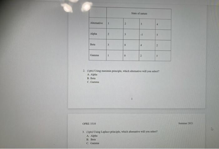 State offre Alterative 1 2 4 Alpha 2 3 -1 5 Beta