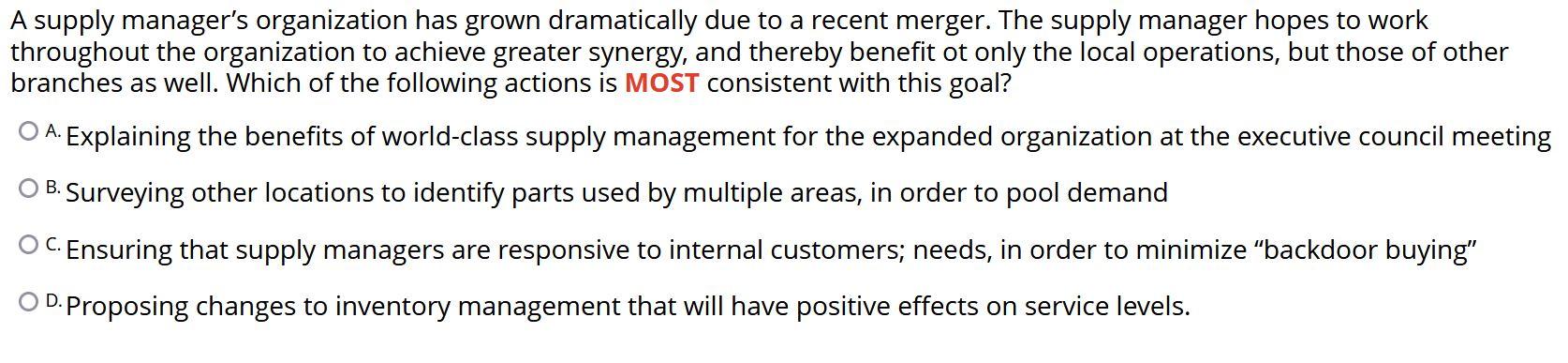 A supply manager's organization has grown