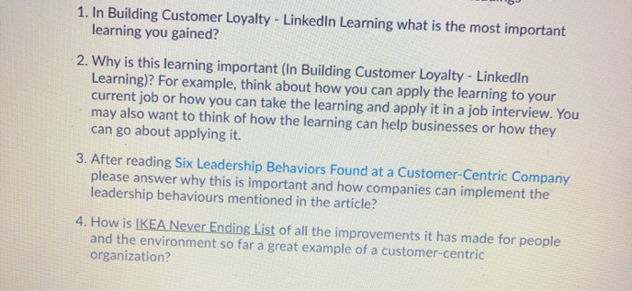 1. In Building Customer Loyalty - Linkedin