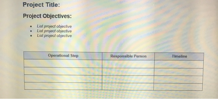Project Title: Project Objectives: List project