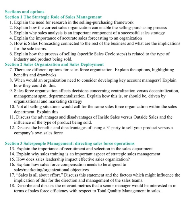 Task Choose a question from each section to