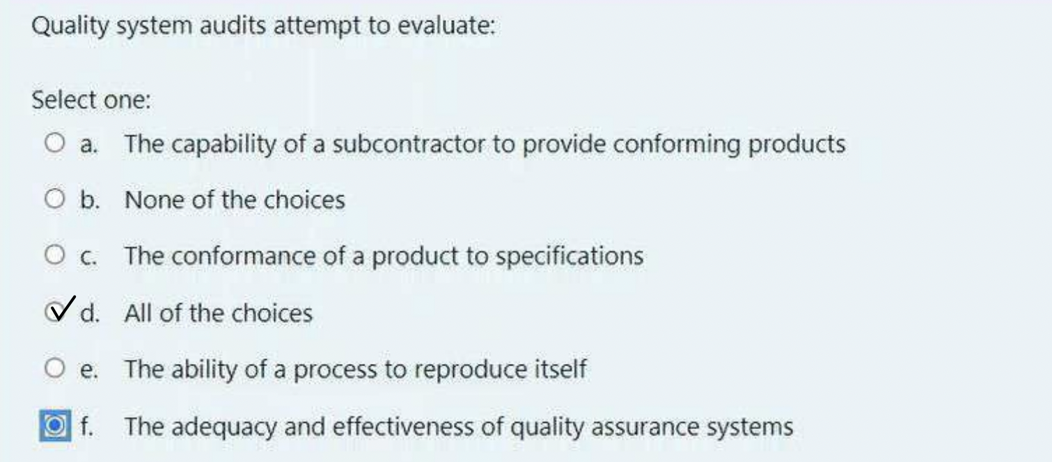 Quality system audits attempt to evaluate: Select