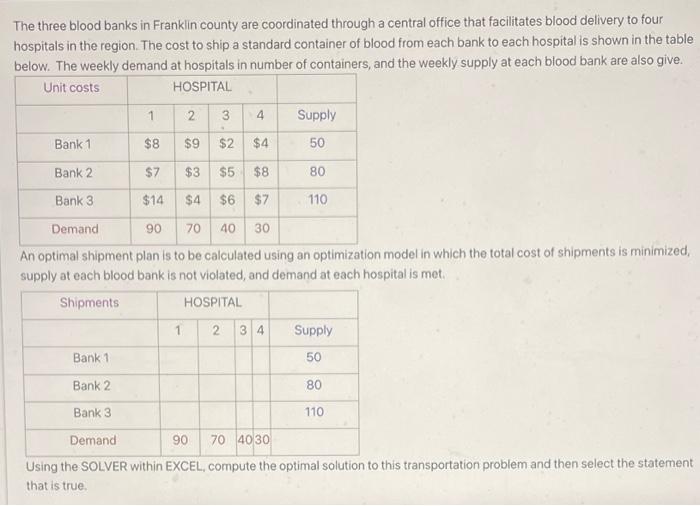 how do i do this on excel? The three blood banks