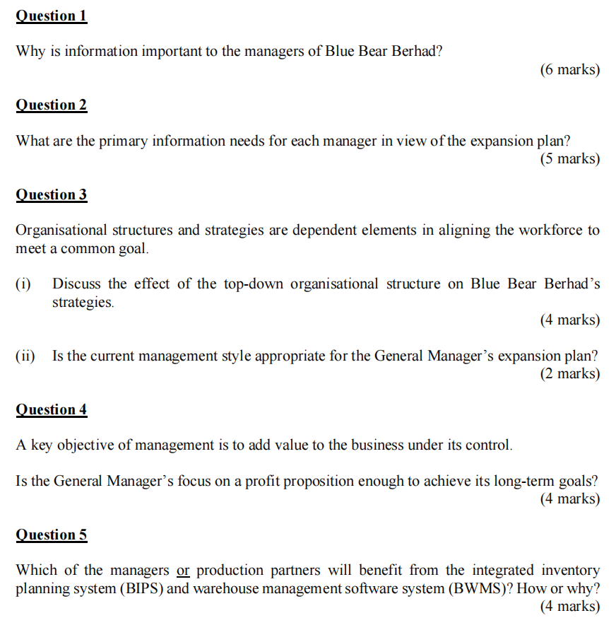 PROBLEM CASE: Blue Bear Berhad : Blue Bear Berhad