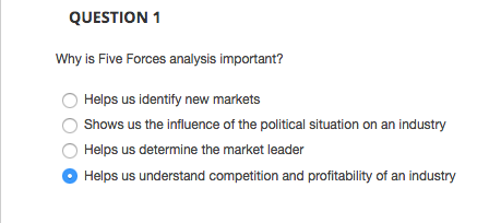 QUESTION 1 Why is Five Forces analysis important?