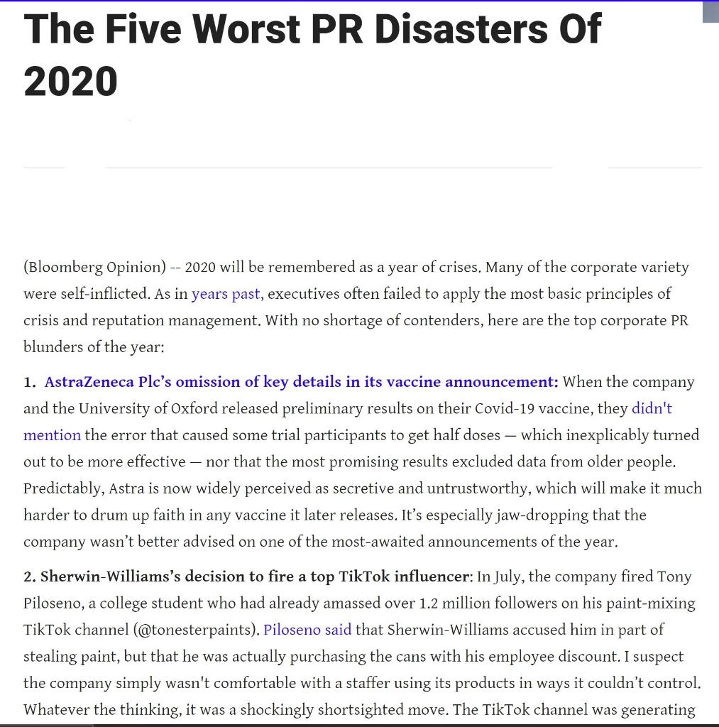 Select one public relations crisis from the