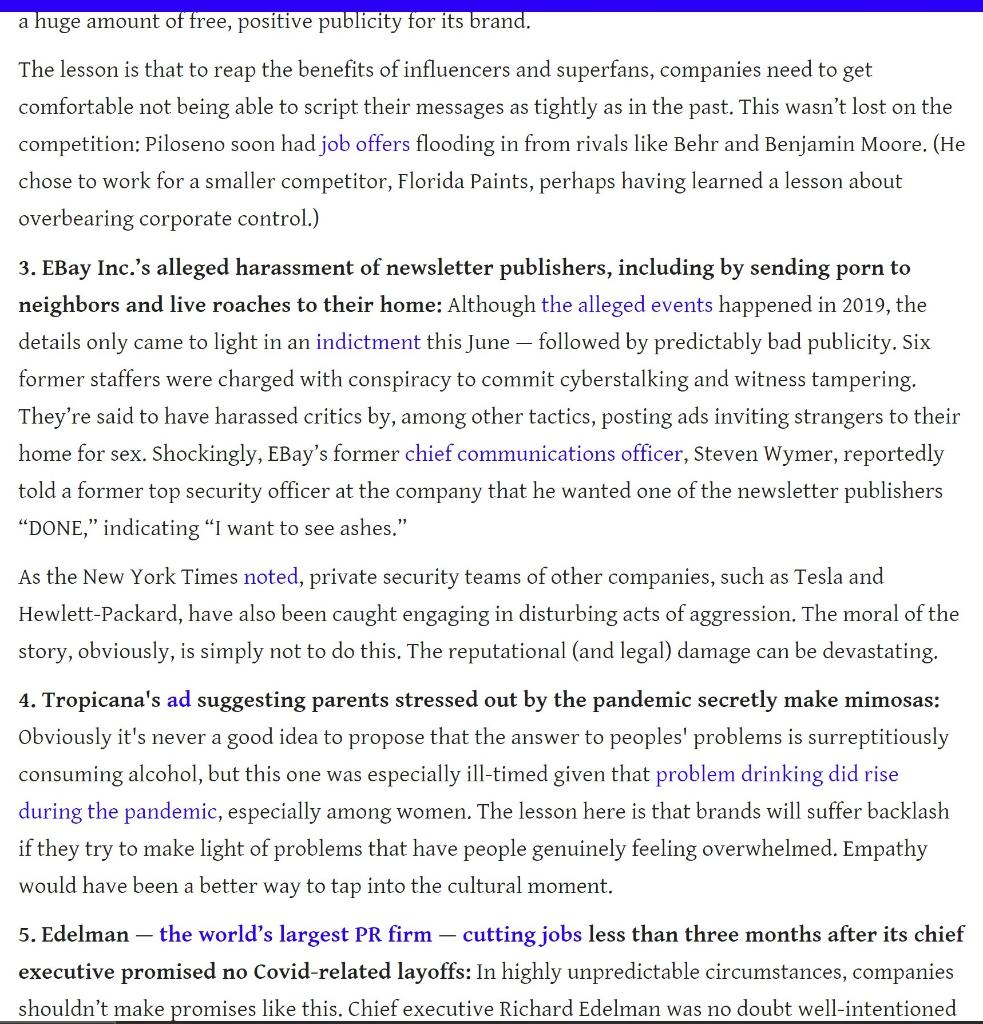 Select one public relations crisis from the