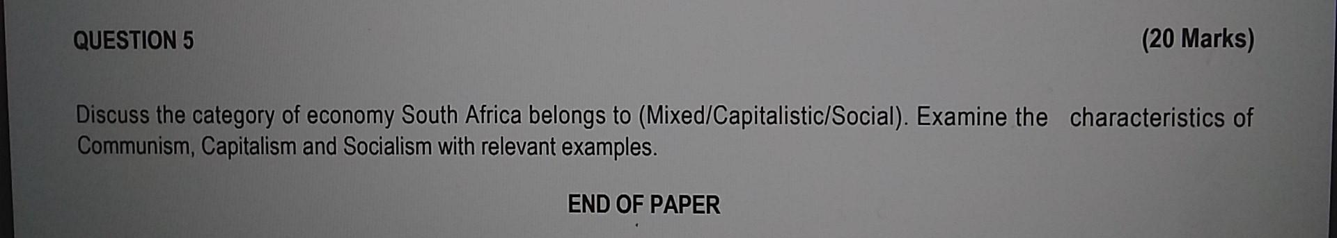 QUESTION 5 (20 Marks) Discuss the category of