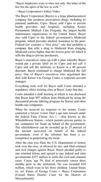 i need an answer for one page a "Bayer employees