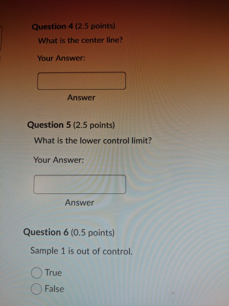 A quality inspector took six samples, each with