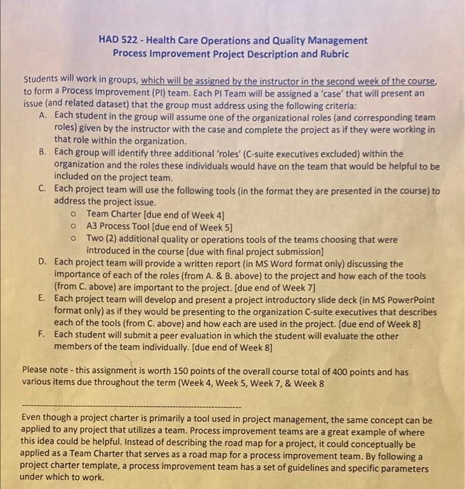 HAD 522 - Health Care Operations and Quality