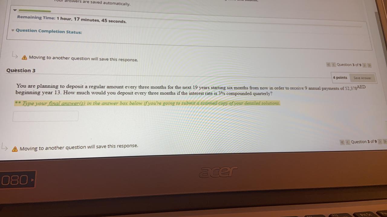 answers are saved automatically. Remaining Time: