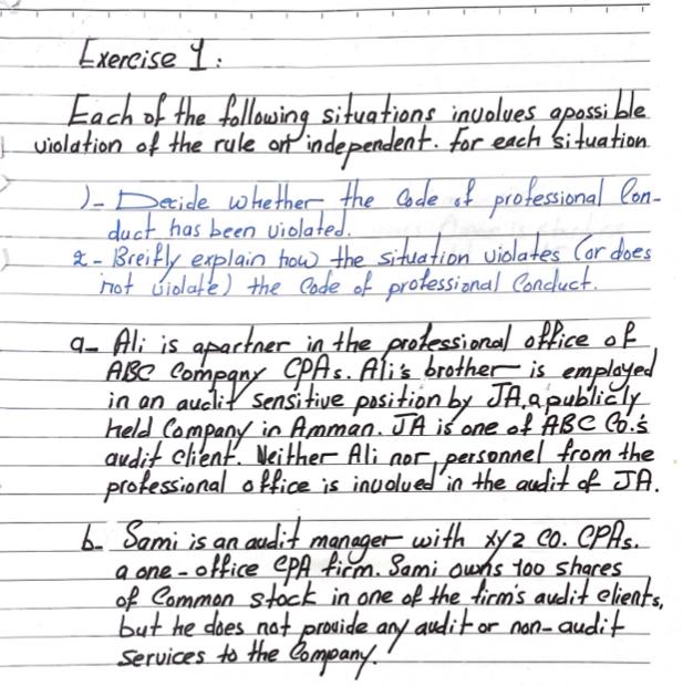 Exercise 1: Each of the following situations