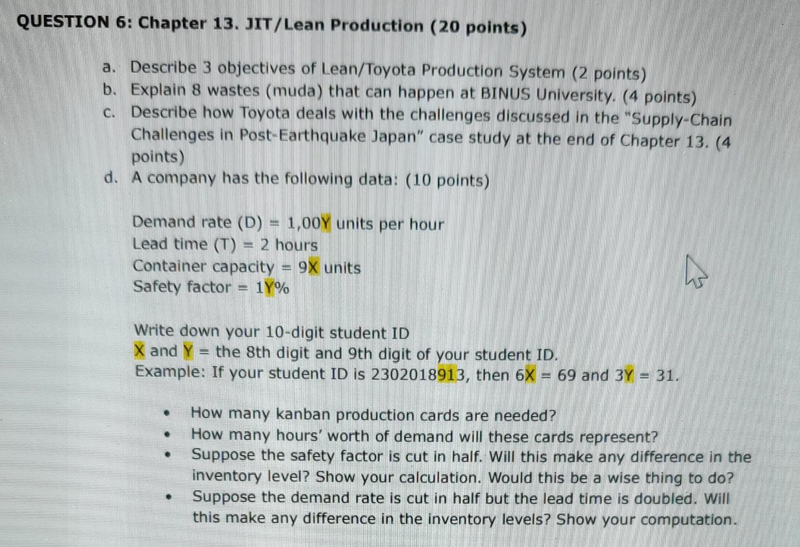 QUESTION 6: Chapter 13. JIT/Lean Production (20
