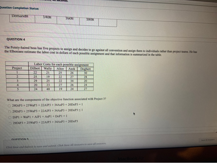 seconds Question Completion Status: Demands 1600