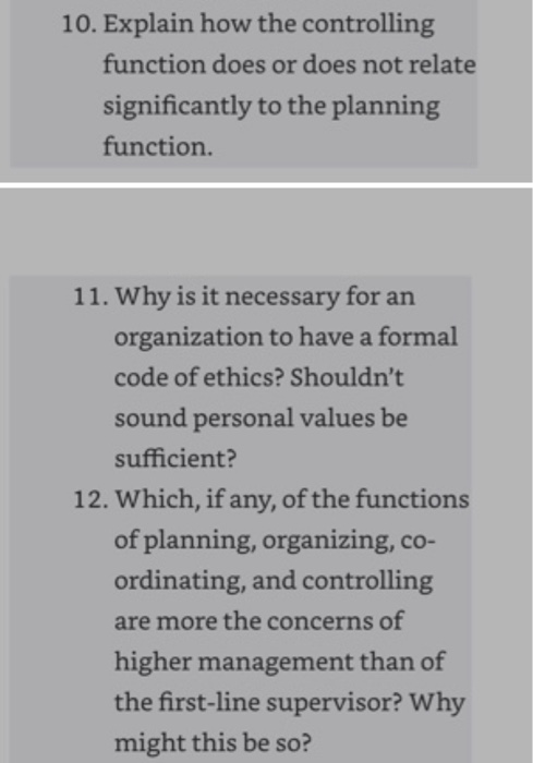10. Explain how the controlling function does or