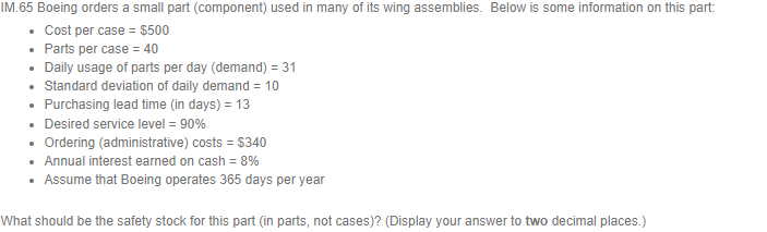 IM.65 Boeing orders a small part (component) used