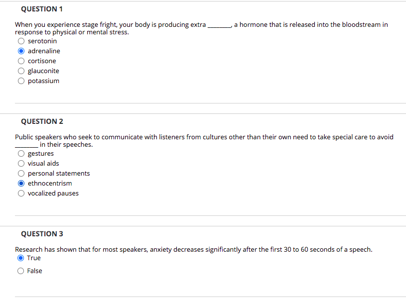 QUESTION 1 a hormone that is released into the