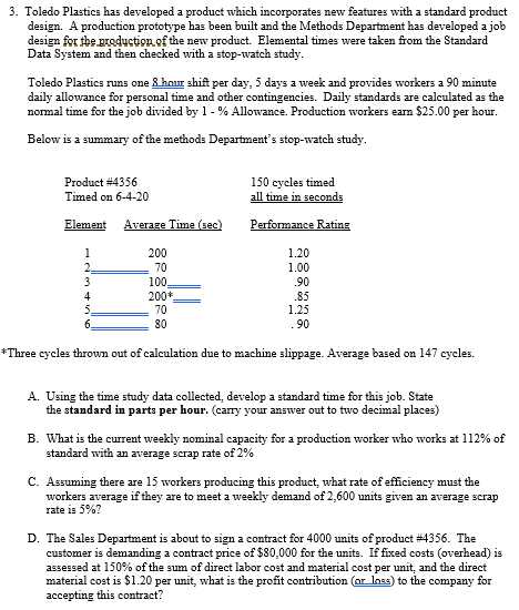 Need help with B, C, & D 3. Toledo Plastics has