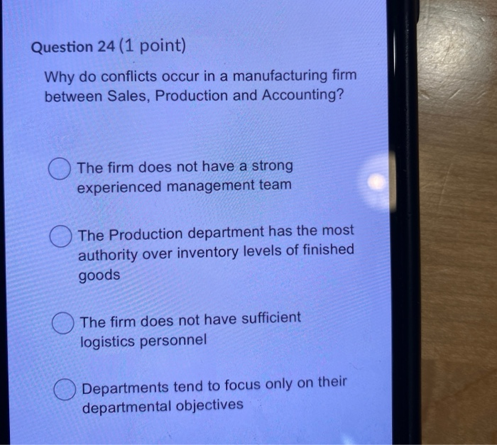 Question 24 (1 point) Why do conflicts occur in a