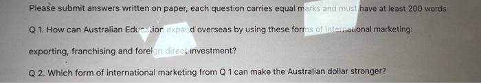 Please submit answers written on paper, each