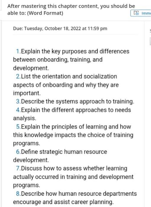 After mastering this chapter content, you should