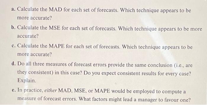 31. Two different forecasting techniques were