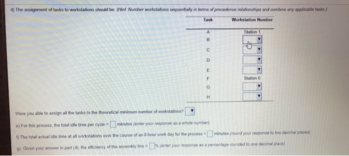 please answer b-g (options for drip down box in